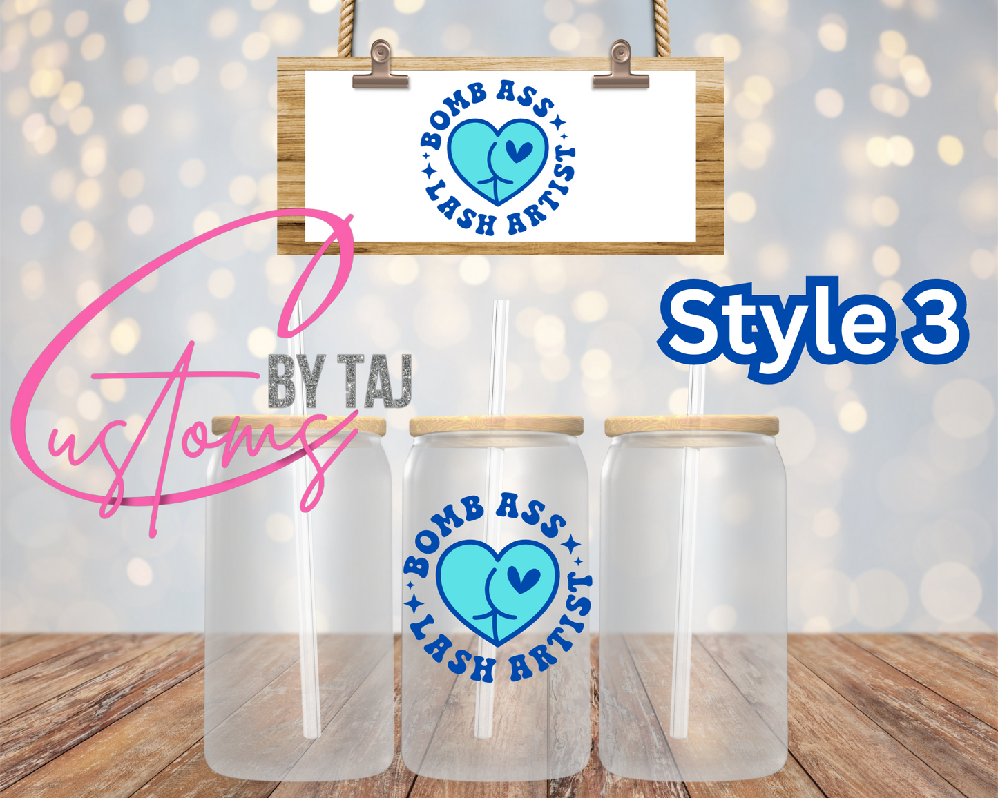 Bomb A$$ Lash Artist (3 styles) 16 oz Frosted Glass Cups