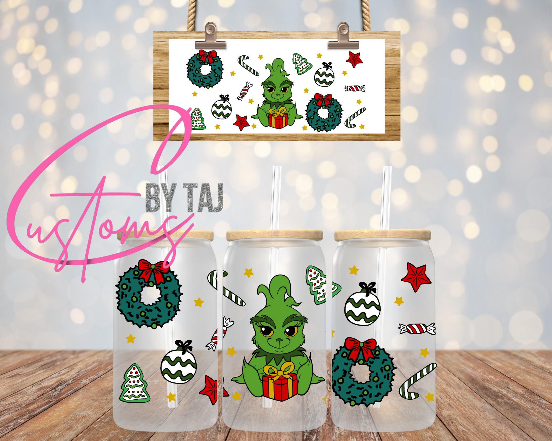 Grinch frosted glass cup – themadeshop1